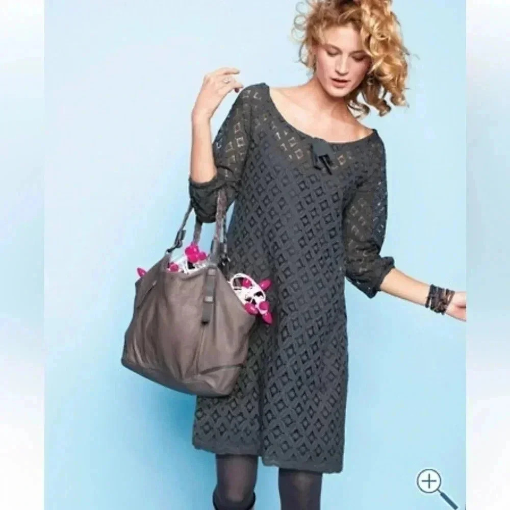 Garnet Hill Women's Charcoal Grey Bohemian Boho Easy Lace Crochet Dress Size 2